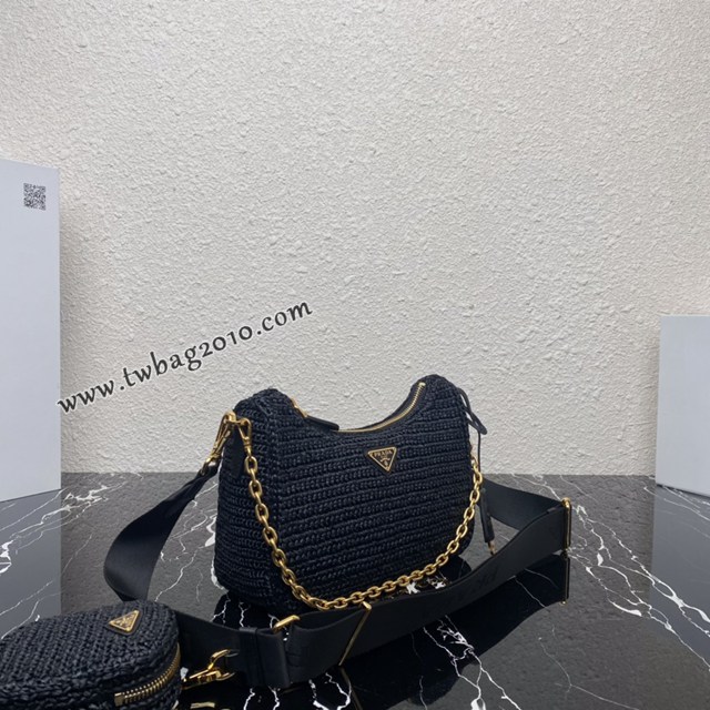Prada專櫃新款草編三合一女包 1BH204 普拉達純手工編織女款單肩斜挎包 csp1567